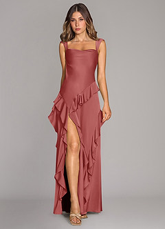 Azazie Sloane 신부 들러리 드레스 A라인 스윗하트 네크라인 스트레치 새틴 바닥 길이 드레스 image1