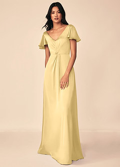 Azazie Soren Robes de demoiselle d'honneur Robe Trapèze en Satin extensible Plissée Beurre image8