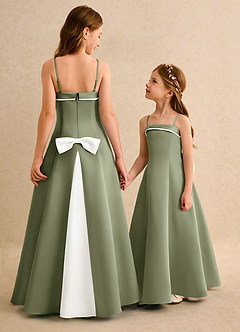 Azazie Izel Girls Formal Flower Girl Dresses Ivory Pistachio A-Line Pleated Matte Satin Dress image1