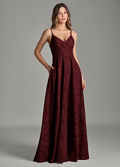 Azazie Amani 신부 들러리 드레스 A라인 주름진 플로럴 번아웃 바닥 길이 드레스 image3