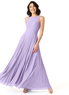 Azazie Lindie Bridesmaid Dresses Lilac A-Line Scoop Pleated Chiffon Dress image3