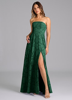 Azazie Wren Bridesmaid Dresses Dark Green A-Line Strapless Floral Burnout Dress image3
