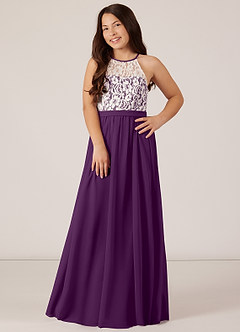 Azazie Fahari Junior Grape A-Line Lace Chiffon Dress image2