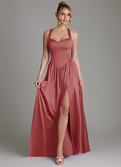 Azazie Francis Bridesmaid Dresses Antique Rose A-Line Corset Stretch Satin Dress image3