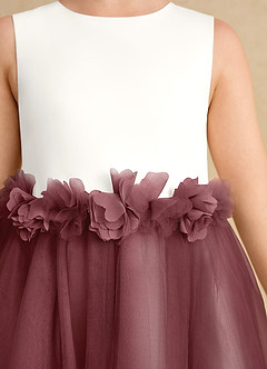 Azazie Louisa Abiti da Ragazza di Fiori Abito A-Line in Tulle Senza Maniche Avorio Rosa Del Deserto image6