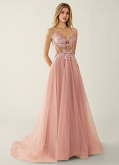Celestyn Pink Rhinestone Sequin Embroidery Tulle Prom Dress image4