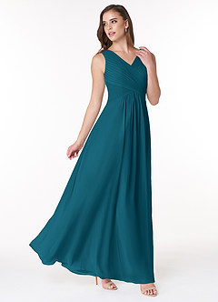Azazie Flora Bridesmaid Dresses Ink Blue A-Line Pleated Chiffon Dress image4