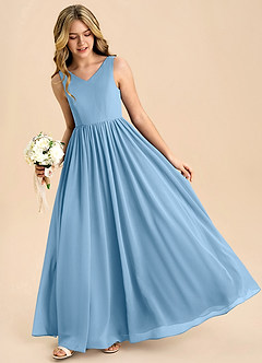 Azazie Hathaway Junior Steel Blue A-Line Bow Chiffon Dress image4