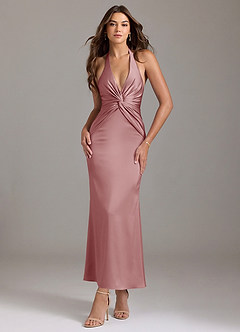 Azazie Valerie Bridesmaid Dresses Dusty Rose Mermaid Pleated Stretch Satin Dress image1