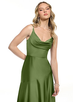 Azazie Kayla Bridesmaid Dresses Juniper Sheath Side Slit Stretch Satin Dress image4