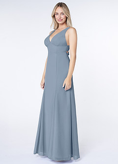 Azazie Christiana Probar vestidos en casa Vestido de Azul Polvoriento de Gasa de Corte en A con Cuello en V plisado image4
