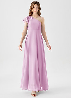 Azazie Arabella Junior Candy Pink A-Line Ruched Chiffon Dress image5