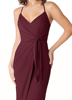 Azazie Ollie Bridesmaid Dresses Cabernet Sheath Ruched Stretch Chiffon Dress image4