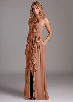 Azazie Avary Bridesmaid Dresses Bronzer A-Line Pleated Chiffon Dress image2