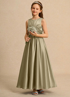 Azazie Ducky Girls Formal Flower Girl Dresses Moss Green A-Line Pleated Stretch Satin Dress image5