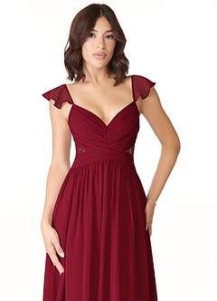 Azazie Lissa Robes de demoiselle d'honneur Robe Trapèze en Mousseline de soie Dentelle Bourgogne image6