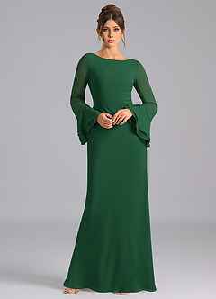 Azazie Leone Brautjungfernkleider Meerjungfrau-Linie Korsett Chiffon Kleid Dunkelgrün image3