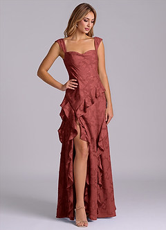 Azazie Sloane Bridesmaid Dresses Terracotta A-Line Sweetheart Neckline Floral Burnout Dress image4
