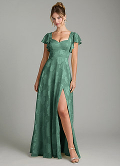 Azazie Bondi Bridesmaid Dresses Eucalyptus A-Line Ruched Floral Jacquard Burnout Dress image1