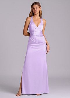 Azazie Amelie Bridesmaid Dresses Lilac A-Line Pleated Stretch Satin Dress image4