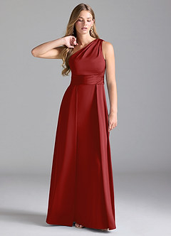Azazie Dallas Brautjungfernkleider A-Linie One-Shoulder Stretch-Satin Kleid Granatapfelrot image1