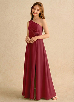 Azazie Puddles Girls Formal Robe Demoiselle D'honneur Fillette Robe Trapèze en Mousseline de soie Une épaule Grenade image4