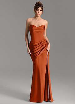 Azazie Zorah Robes de demoiselle d'honneur Robe Sirène Convertible en Satin extensible Corset Orange Brûlée image3