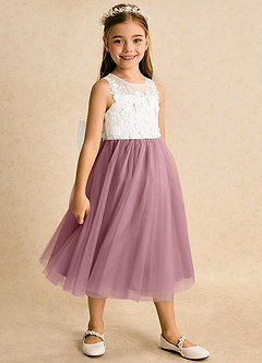 Azazie Lina Flower Girl Dresses Ivory Vintage Mauve Ball-Gown Lace Dress image3