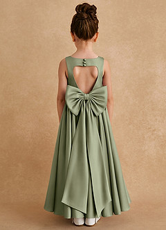 Azazie Bettie Flower Girl Dresses Pistachio A-Line Bow Matte Satin Dress image1