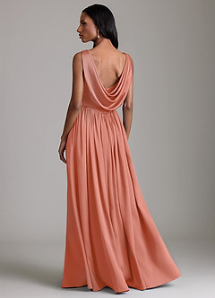 Azazie Novi Bridesmaid Dresses Salmon Pink A-Line with Pockets Stretch Satin Dress image2