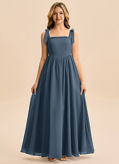 Azazie Delia Junior Abito A-Line in Chiffon Fiocco Blu Nettuno image5