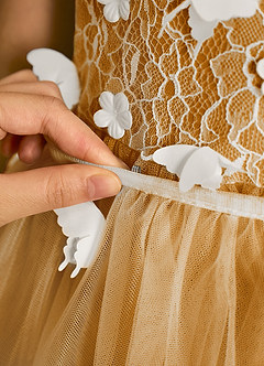 Azazie Darlina Flower Girl Dresses Ivory Butterscotch Ball-Gown Lace Tulle Dress image12