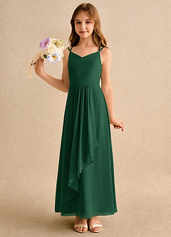 Azazie Zaida Girls Formal Flower Girl Dresses Dark Green A-Line Pleated Chiffon Dress image6