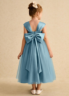 Azazie Chickadee Flower Girl Dresses Moody Blue Ball-Gown Sweetheart Neckline Matte Satin Dress image3