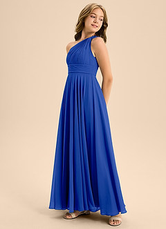 Azazie Charlize Junior Royal Blue A-Line Pleated Chiffon Dress image4