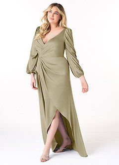 Azazie Mel Bridesmaid Dresses Moss Green Sheath Long Sleeve Stretch Satin Dress image9