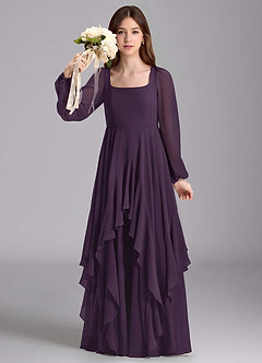 Azazie Clara Junior Abito A-Line in Chiffon Blusa Prugna image3