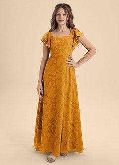Azazie Bondi Junior Robe Trapèze en Blumen-Burnout Arc Caramel écossais image4