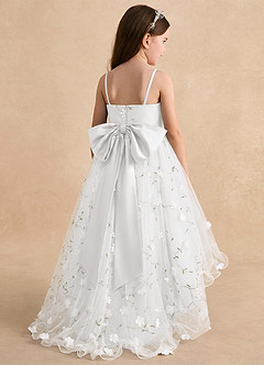 Azazie Celia Robe Demoiselle D'honneur Fillette Robe Trapèze en Tulle Bretelles spaghetti Blanc image2