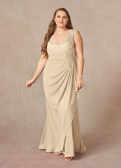 Azazie Gladys Mother of the Bride Dresses Champagne A-Line Queen Anne Lace Chiffon Dress image9