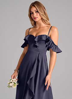 Azazie Lyra Bridesmaid Dresses Stormy A-Line Off the Shoulder Stretch Satin Convertible Dress image7