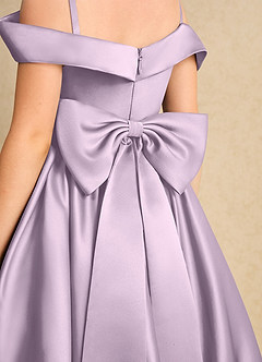 Azazie Favia Flower Girl Dresses Frosted Lilac A-Line Off the Shoulder Matte Satin Dress image7