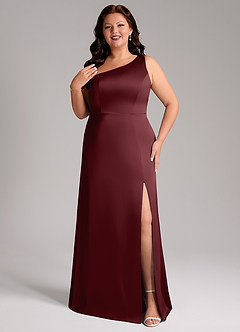 Azazie Phaedra Abiti da Damigella Abito A-Line in Raso Elasticizzato Monospalla Cabernet image1
