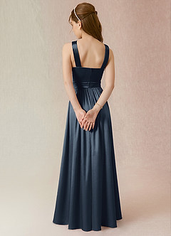 Azazie Jiya Junior Robe Trapèze en Satiné métallisé Plissée Bleu Marine Foncé image2