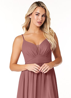 Azazie Rayna Final Sale Desert Rose A-Line V-Neck Pleated Chiffon Dress image6
