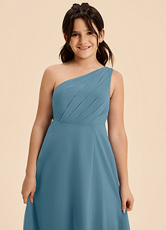 Azazie Phaedra Junior A-Linie Plissee Chiffon Kleid Bermudablau image5