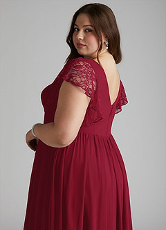 Azazie Zella Bridesmaid Dresses Burgundy A-Line Lace Chiffon Dress image11