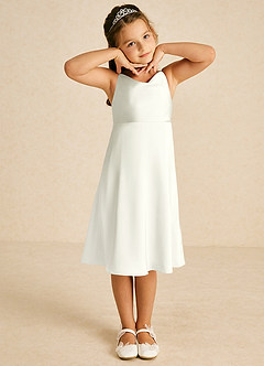 Azazie Zuzu vestidos de niña de las flores Vestido de Marfil de Satén Elástico de Corte En A con Tirante Espagueti image1