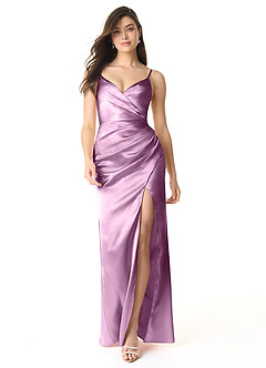 Azazie Sukia Vestidos de damas de honor Vestido de Glicinia de Satén Metálico de Corte Sirena con Plisado image1