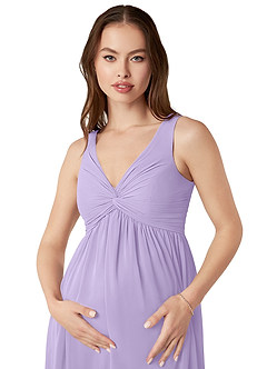Azazie Yetta Maternity Bridesmaid Dresses A-Line V-Neck Gathered Chiffon Floor-Length Dress image6